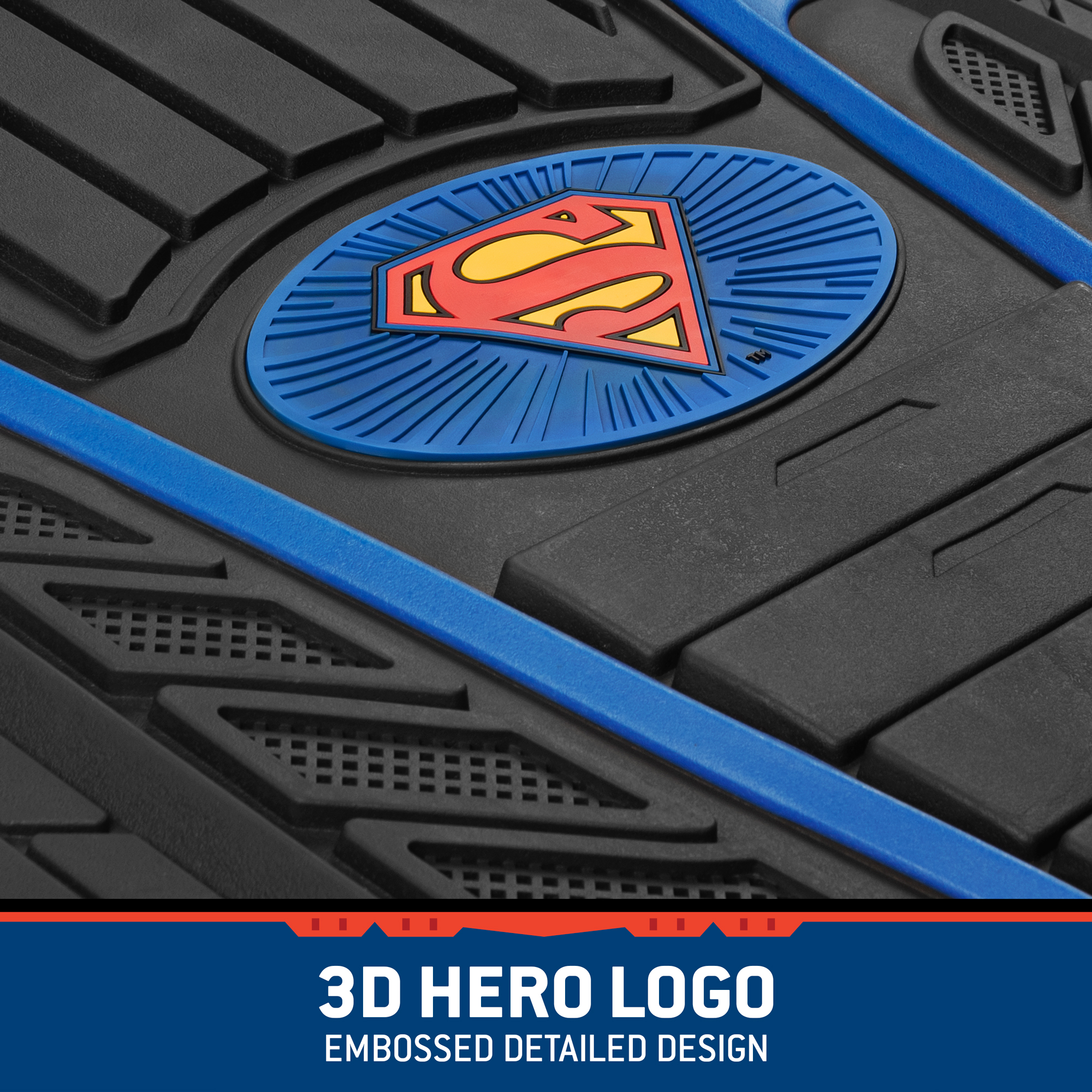 Armored Superman Car Floor Mats - Officially Licensed DC Comics - All Weather Heavy Duty Auto Interior Liners for Car Truck Van SUV