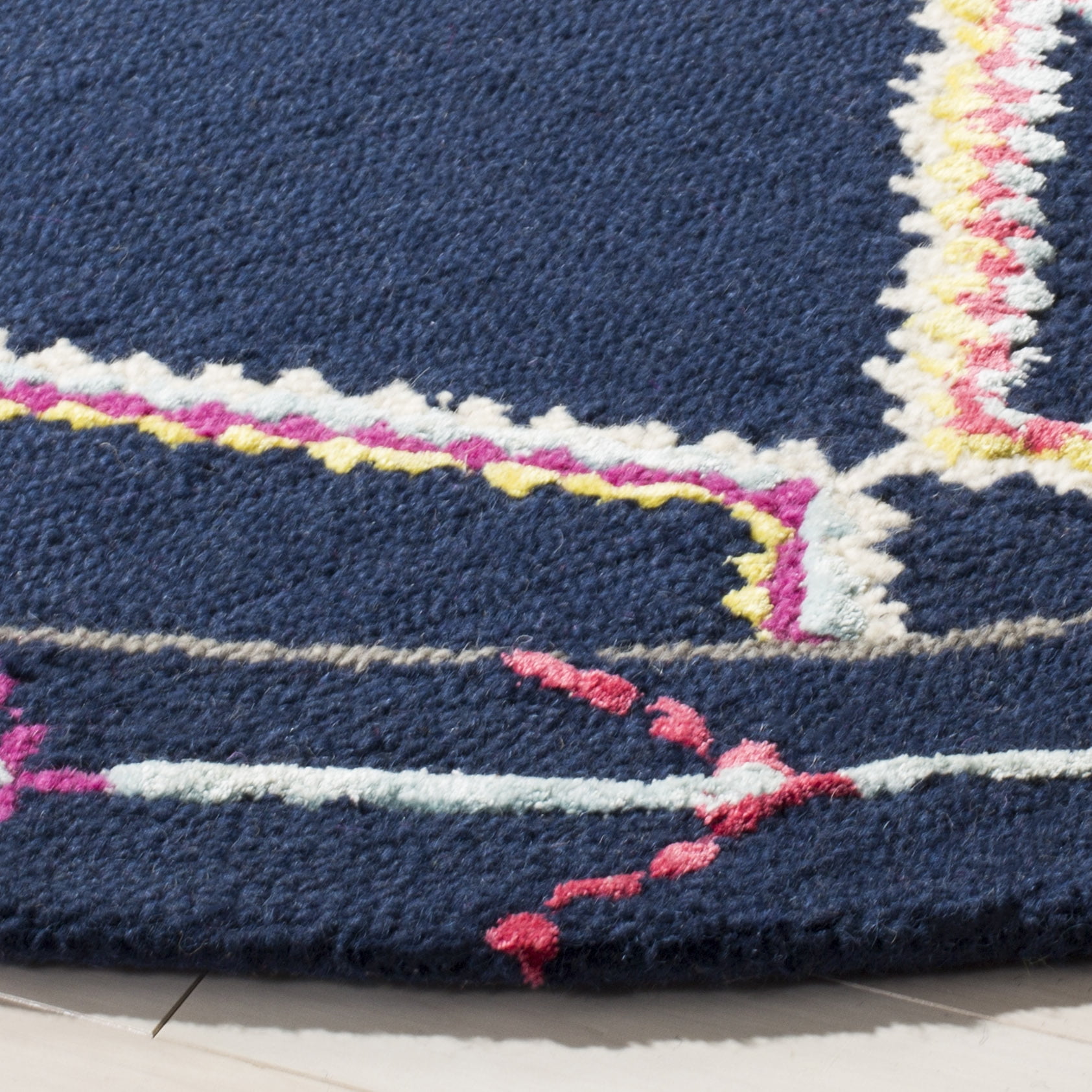 SAFAVIEH Bellagio Delicia Geometric Wool Area Rug, Navy/Multi, 5' x 5' Round