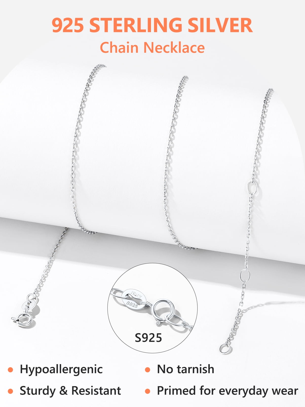 Silvora 925 Sterling Silver Chain Necklaces for Women, 1.1mm Thin Silver Chain for Adding Pendant 16/18/20/22/24 Inch
