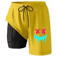 thumbnail image 3 of Men's Cargo Shorts Swim Trunks Compresssion Liner Inseam Board Shorts Bathing Suit With Pockets Running Shorts Yellow S, 3 of 4