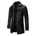 thumbnail image 3 of Ugoldhm Men's Faux Leather Trench Coat, Mid-Length Retro Motorcycle Jacket with Waist Belt, S-3XL, 3 of 8