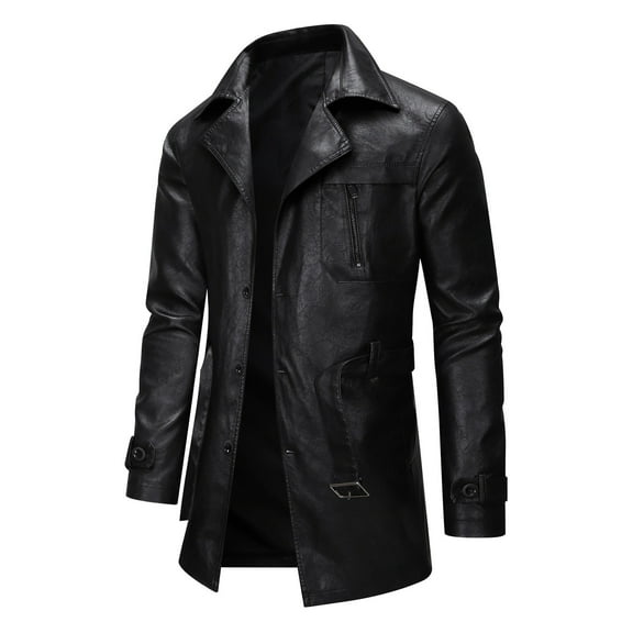 YueHuiYing Mens Trench Coat Slim Fit Notched Collar Fall Winter Single Breasted Pea Coat Warm Soft Overcoat