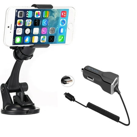 Type-C 30W Charger w Windshield Dash Car Mount for OnePlus 7 Pro - Razer Phone 2 - RED Hydrogen