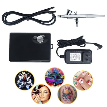 Airbrush Makeup System - Pinkiou Airbrush Makeup Kit Air Brush with Mini Compressor for Face Paint 0.4mm Needle Nail Art Body Paint Nail Art Air Brush Set (black)