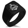 thumbnail image 1 of Stainless Steel Pirate Bandit Skull Anchor Needle Stripe Pattern Biker Style Polished Ring, 1 of 1