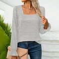 thumbnail image 4 of SHTXOZHI Square Neck Tops for Women Business Work Fall Blouse Striped Long Sleeve Color Block Shirt, 4 of 6