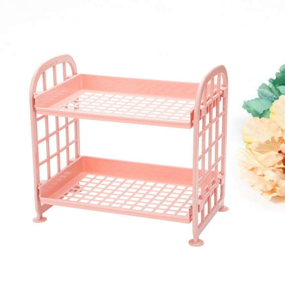 HEMOTON  2 Layers Plastic Storage Rack Pink Shelf Practical