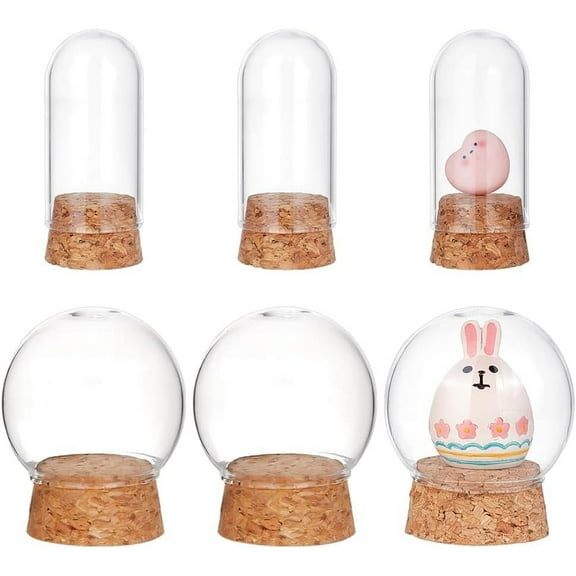 6pcs Glass Dome Cover with Cork Base 2 Size Clear Bell Jar Decorative Cloche Glass Dome Bottles for Flower Specimens Storage Home Party Decoration Small Projects Craft Display