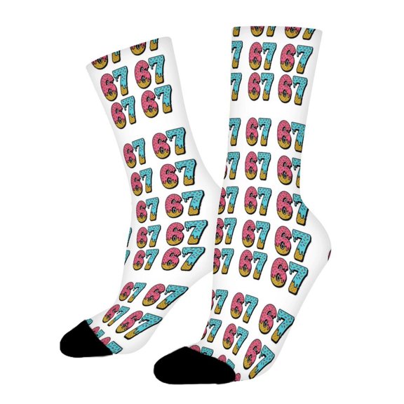 White 67 Six Seven Snow Funny Novelty Crew Socks for Women Men Sports