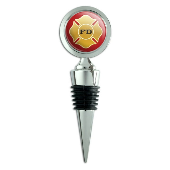 Fire Department Firefighter FD Gold Maltese Cross on Red Wine Bottle Stopper