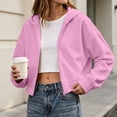 thumbnail image 2 of Hooded Zip Women Cropped Jackets Long Sleeve Sweatshirt with Pocket,Drop Shoulder Casual Fall Winter Daily Home Outdoor Wear,Pink,S, 2 of 9