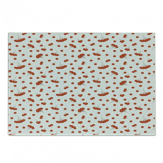 Rowan Cutting Board, Tile Pattern with Juicy Ashberries in Graphic Style Vivid Fall Foliage Display, Decorative Tempered Glass Cutting and Serving Board, Small Size, Scarlet White, by Ambesonne