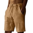 thumbnail image 5 of Nestiefly Mens Casual Cotton Linen Shorts Elastic Waist Drawstring Loose Fit Summer Beach Vacation Shorts with Pockets Yellow XL, 5 of 5