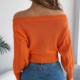 thumbnail image 3 of Kaemgyyd Women's off Shoulder Sweater Fashion Cable Knit Going out Long Sleeve Shirt Clothing Casual Stretch Crop Top, 3 of 6