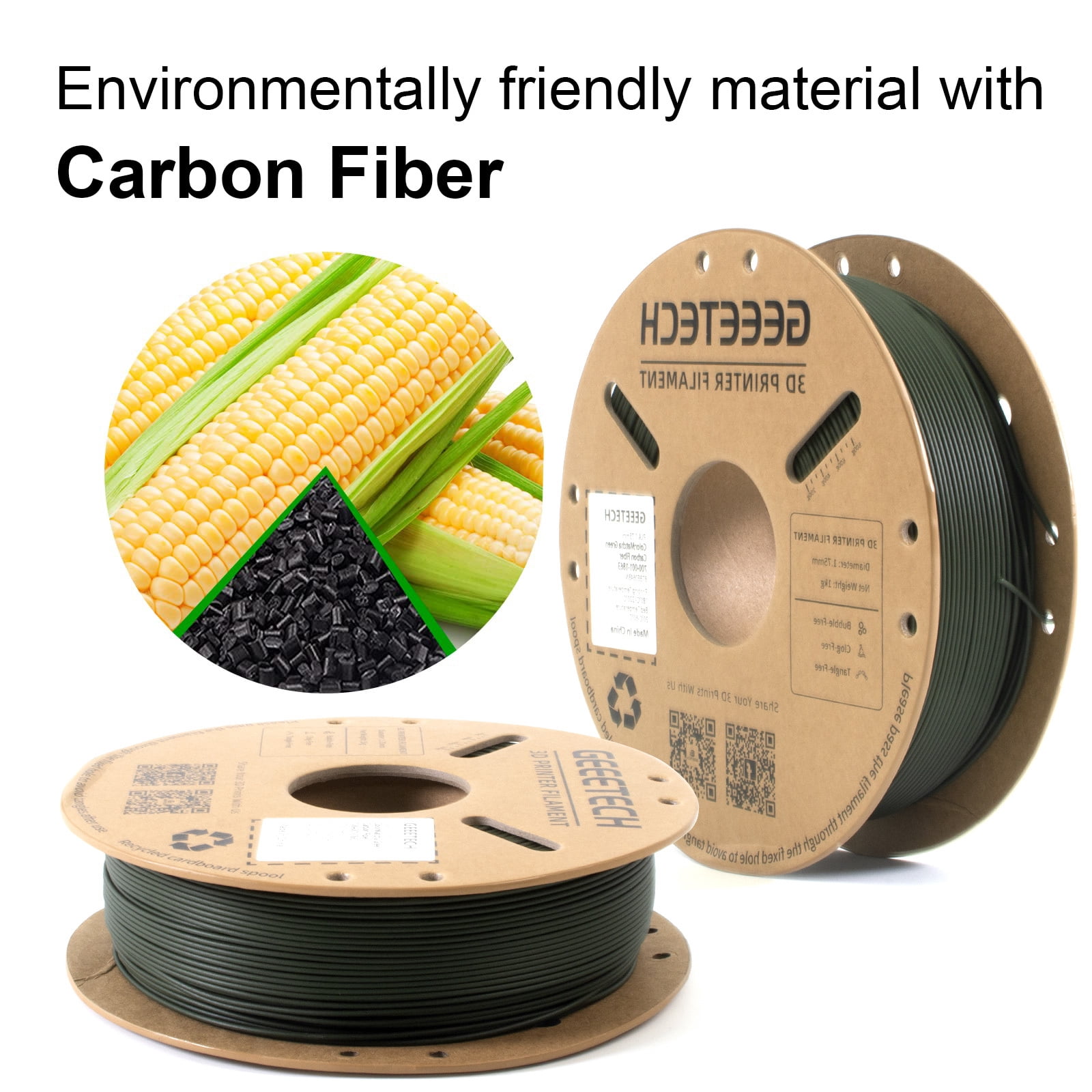 Geeetech 5pcs 3D Printing PLA Carbon Fiber Filament 1.75mm Dimensional Accuracy +/- 0.03mm 5kg(11 ib) Matcha Green