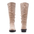 thumbnail image 3 of Love Steetly Women's Extra Wide Calf Knee High Boots, Slouchy Ruched Tall Boots, Harness Buckle Strap, Chunky Lug Sole Block Heel Side Zipper Boots., 3 of 8