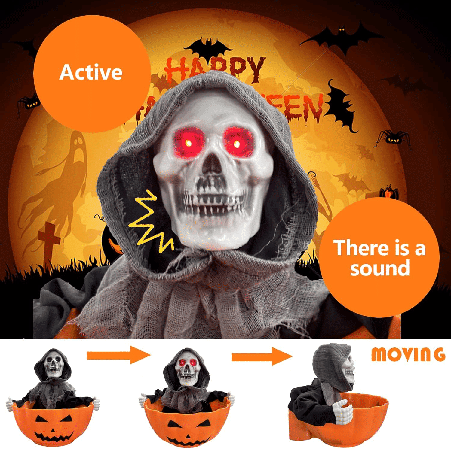 Light Up Witch Candy Bowl with Ghost Skull Sound for Halloween Parties