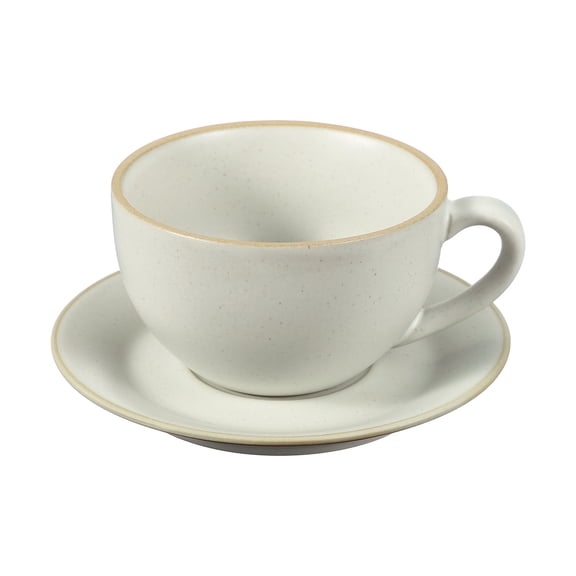 Uxcell Handmade Vintage Espresso Cups, 9.5 oz Coffee Cups and Saucers Ceramic Tea Cup with Handle Dishwasher and Microwave Safe for Latte Cappuccino Milk Office Home Gifts, Morandi White