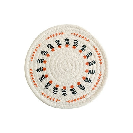 

Round Woven Coaster for Drinks - 100% Cotton Rope Braided Insulation Mat - Vintage Flower Pattern Printed Table Pads for Kitchen Dining Party Holiday Decorations 4.7/7.1/9.5/11.8 Inch