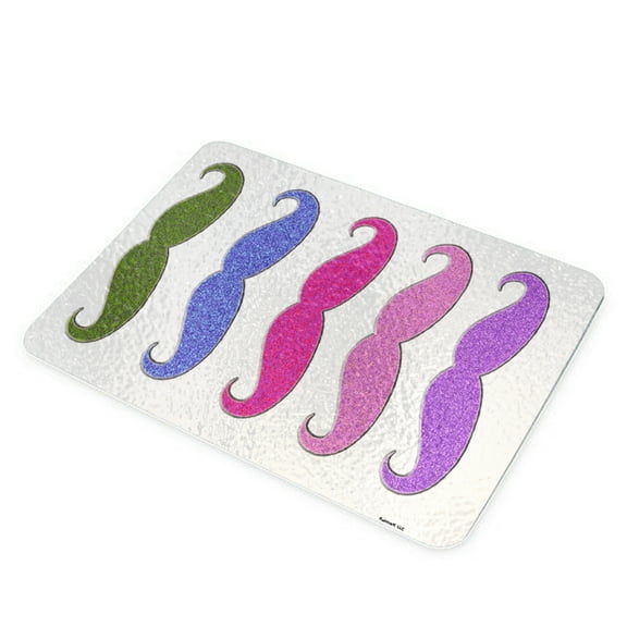 KuzmarK Glass Cutting Board - Colorful Sparkle Mustache Collection