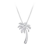 Diamond "Palm Tree" Pendant with Chain in 10K White Gold / Sterling Silver (1/10 cttw)