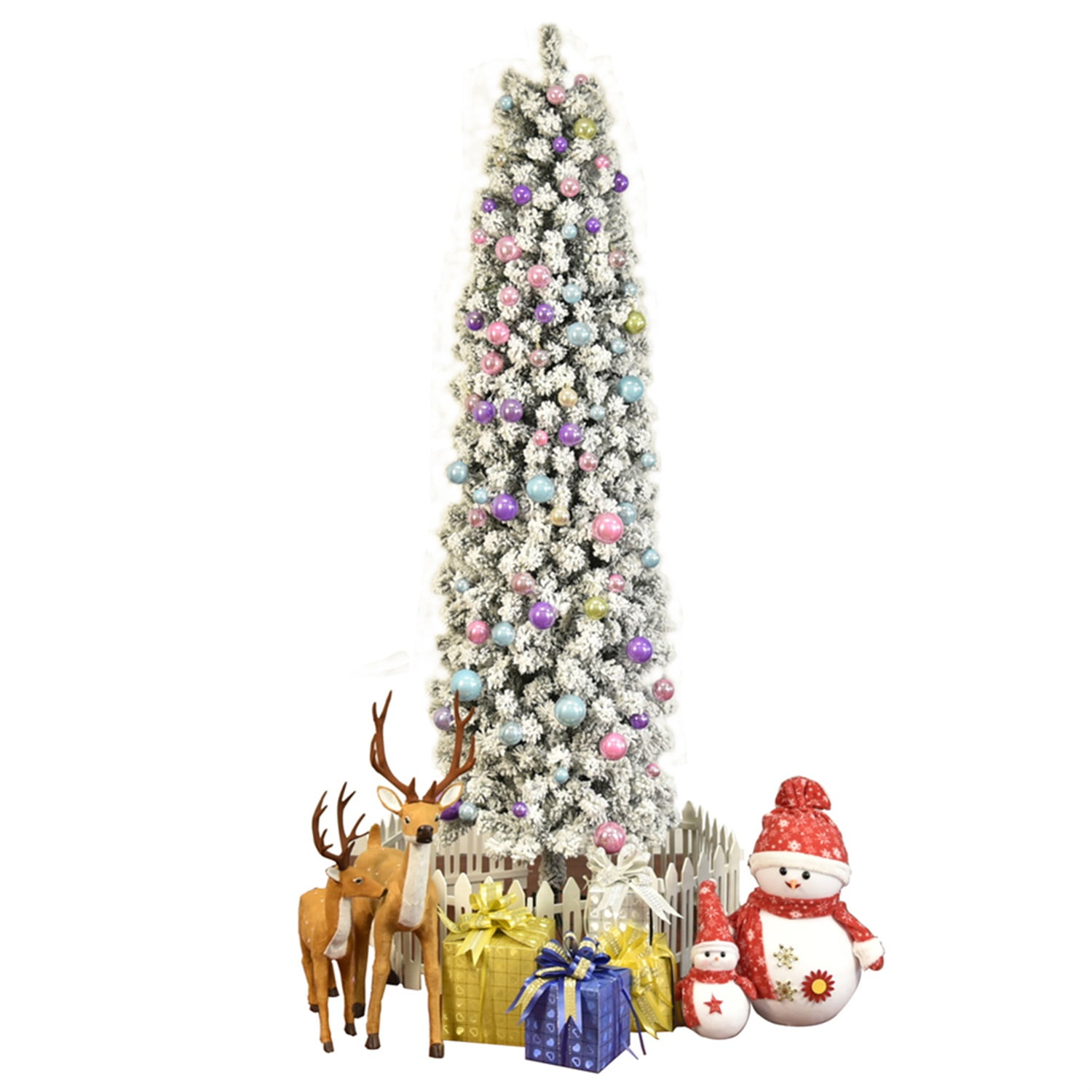Kepooman 7.5ft Pencil Flocking Christmas Tree, White Xmas Tree, Green Kepooman 7.5ft Pencil Flocking Christmas Tree, White Xmas Tree, Green