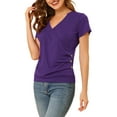 thumbnail image 5 of INSPIRE CHIC Women's Tops Wrap V Neck Short Sleeves Button Decor Ruched Causal Blouses XS Purple, 5 of 6