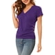 thumbnail image 5 of INSPIRAR CHIC Blusas de Mujer con Manga Corta en V, Decoración de Botones, Fruncidas, Casual, Morado S, 5 of 7