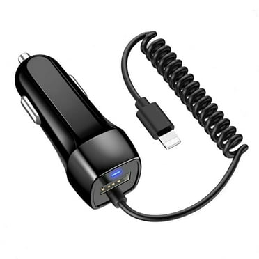 Idealforce Fast Charging USB Car Charger, 4.9ft Cable, Black, for iPhone and Samsung