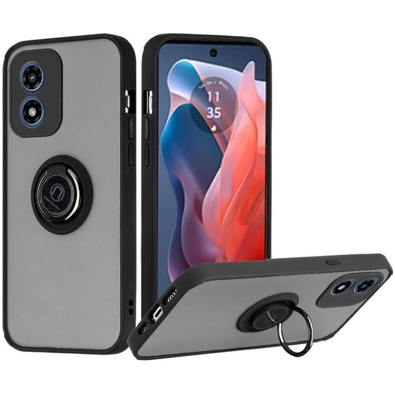 For Motorola Moto G Play 2024 XT2413V O-Ring Kickstand Cover Phone Case - Black