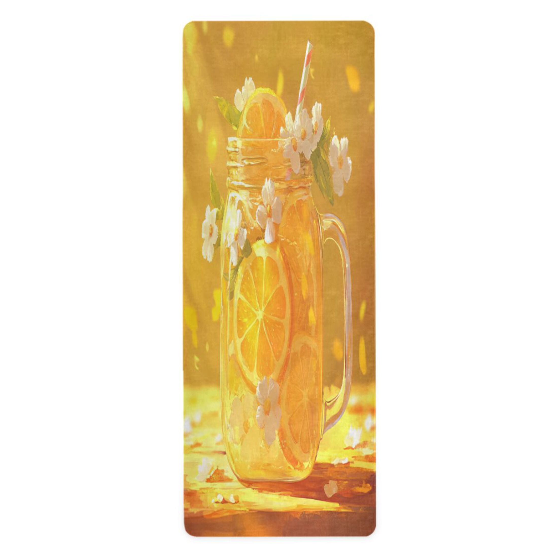 BZSMCE Yoga Mat Women Orange Drink with Flowers Fitness Mat