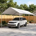 thumbnail image 4 of Dateyes 10x20 FT Carport, Heavy Duty Carport Canopy with Adjustable Height, Outdoor Carport Shelter with Reinforced Frame, Portable Garage for Cars, Boats and Trucks, White, 4 of 9