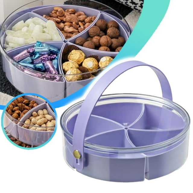 Stainless Steel Cutlery Set Divided Serving Tray With Lid And Handle Portable Snack Tray With Lid Snackle Box Charcuterie Container Snack Platters Organizer For Candy Fruits Snacks Purple