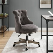Linon Sinclair Upholstered Swivel Office Chair with Wheels in Charcoal Gray
