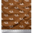 thumbnail image 1 of Soimoi Brown Georgette Viscose Fabric Waves & Ship Nautical Print Fabric by the Yard 42 Inch Wide, 1 of 1