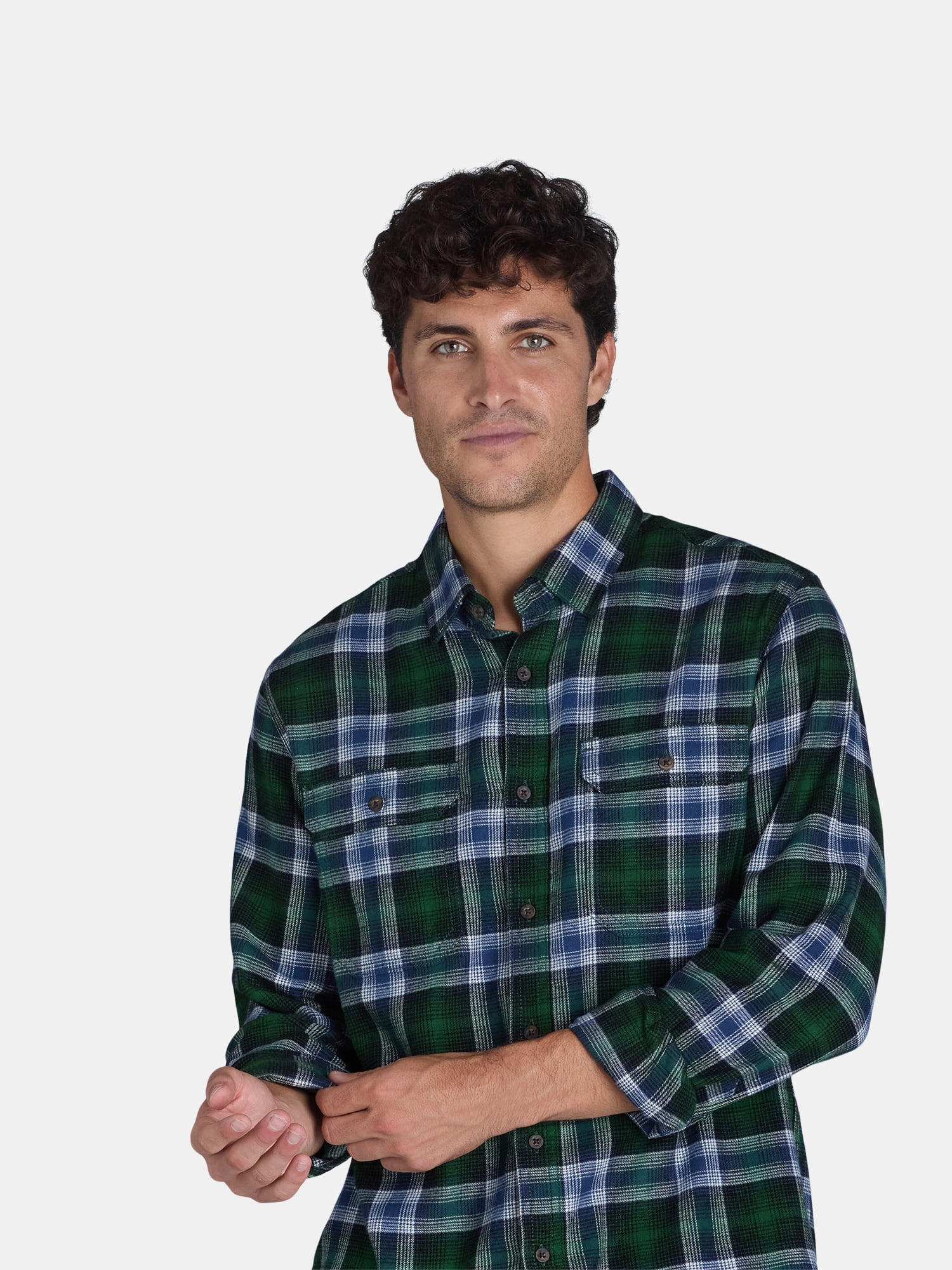 George Men's and Big Men's Flannel Shirt with Long Sleeves, Sizes XS-3XLT
