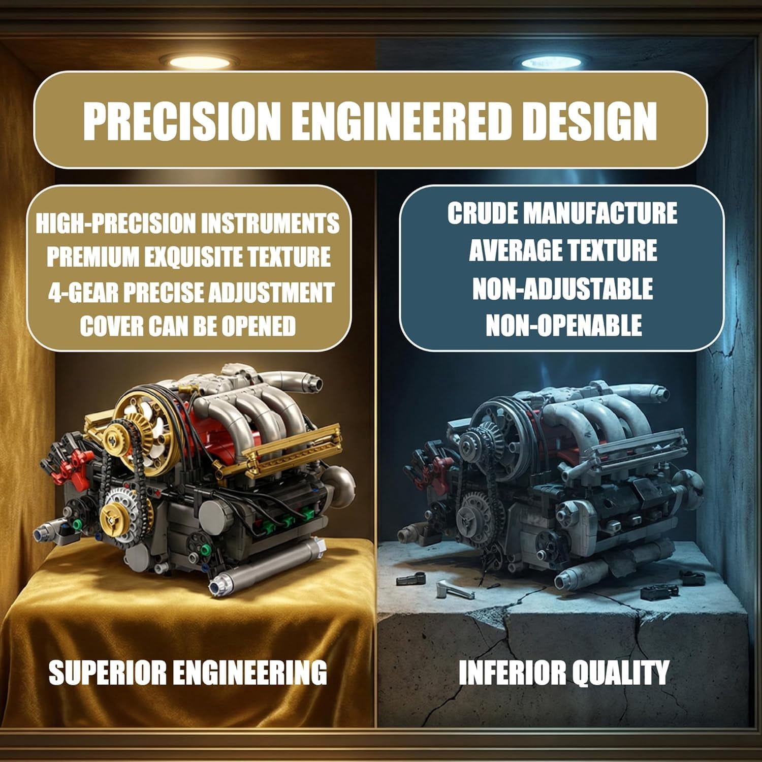 H6 Model Engine Kit that Runs,H6 Engine Building Block Kit 879 PCS, Build Your Own Visible STEM Car Engine with Motor, Physical Science Educational Toy
