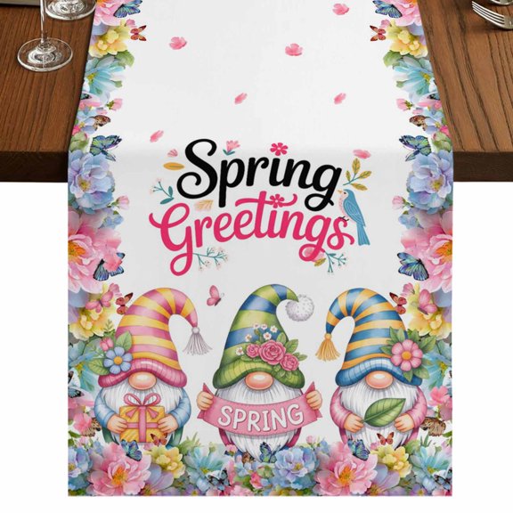 Table Runners 48 Inches Long Dress Scarves, Spring Gnomes Farmhouse Kitchen/Dining Table Runner, Short Coffee Tablerunners, Colorful Flowers Watercolor Butterfly Floral Plant 13x48 Inch