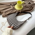 thumbnail image 1 of Bolso retro de tablero de ajedrez para mujer - Bolso tipo media luna estilo coreano con correa ajustable, cuero vegano y múltiples bolsillos, 1 of 9