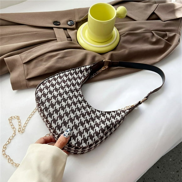 Dianli The New Korean Version Of The Thousand Bird Red Contrast Color Retro Chessboard Stick Underarm Crescent Bag Portable Shoulder Bag For Women 0