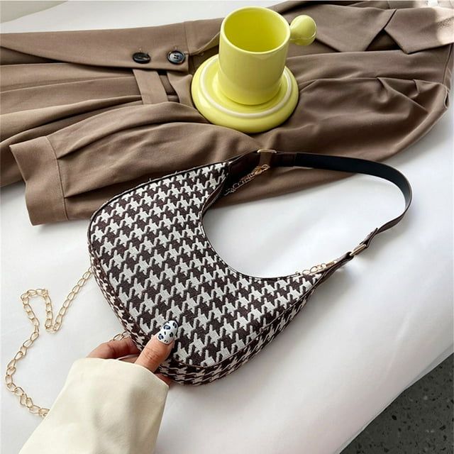 Bolso retro de tablero de ajedrez para mujer - Bolso tipo media luna estilo coreano con correa ajustable, cuero vegano y múltiples bolsillos