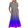 thumbnail image 2 of LOVZFMLL Robe d'Été Décontractée pour Femme à Manches Courtes et Col Ras du Cou, Robe Longue Fluide à Étages pour la Plage avec Poches, Robe à Imprimé Dégradé Multicolore G, 2 of 7