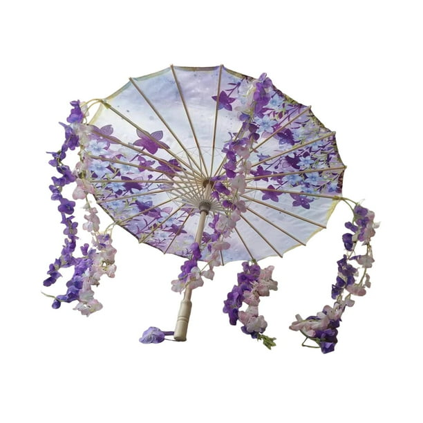 Paraguas de papel aceitado chino japonés, sombrilla oriental de papel aceitado para fotografía Púrpura y rosa