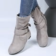 thumbnail image 3 of Babysbule Women's Boot Fashion Women's Winter Flat Leather Belt Buckle Suede Zipper Round Toe Ankle Boots, 3 of 4