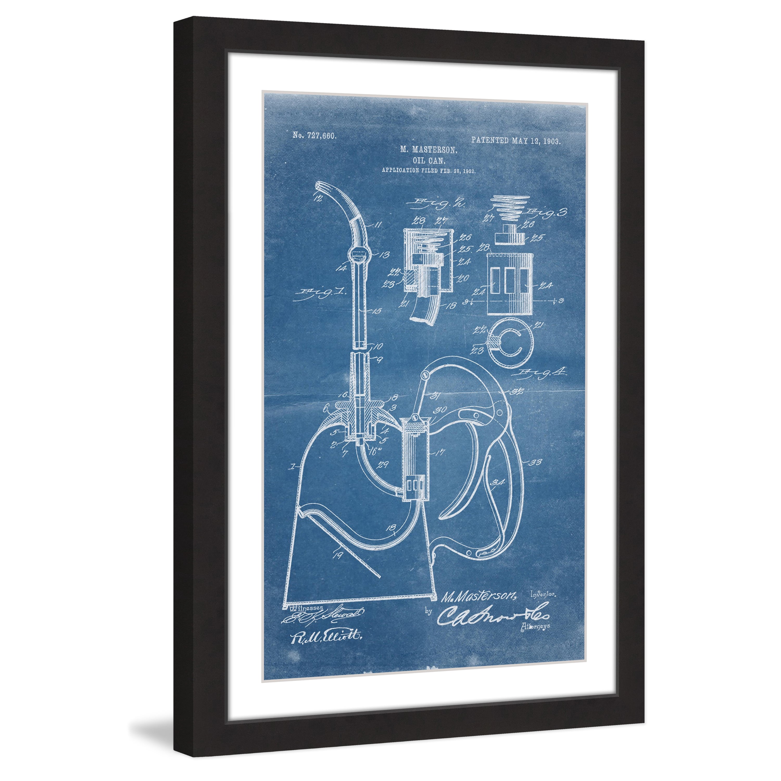 Marmont Hill - "Oil Can 1903 Blueprint" by Steve King Framed Painting Print