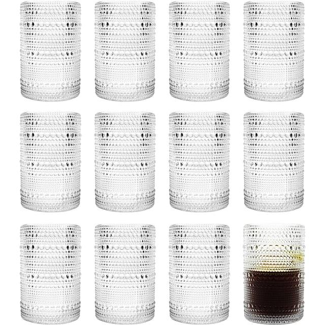 juego de vasos de vidrio,Vasos de vidrio clásico para beber, vasos de agua de 15 onzas, juego de 12 unidades, vasos de vidrio grueso, para cóctel, whisky, vino, cerveza, zumo (12 unidades)