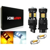 ICBEAMER Super Bright White Amber Dual Color Switchback 3157 3155 3057 3457 4157 42SMD LED Bulbs for Car Front Turn Signal Parking Lights with Projector replacement, White/Amber (Pack of 2)