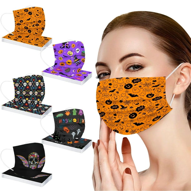 RHWHOGLL Adult Halloween Printed Protective Disposable Mask 5 Mixed And