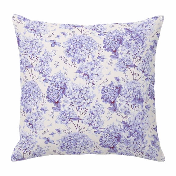 Throw Pillow Covers, Purple Floral 16x16 Pillow Covers for Couch/Sofa/Bed, Hydrangeas Flower Spring Summer Botanical Decorative Square Linen Cushion Pillowcase for Home Decor