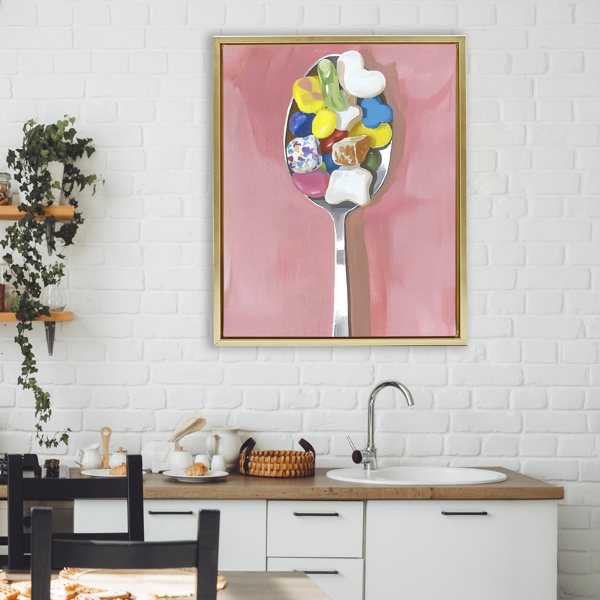 Stupell Industries Nostalgic Fun Breakfast Spoon Gold Framed Floater Canvas Wall Art, design by The Prints Vibe